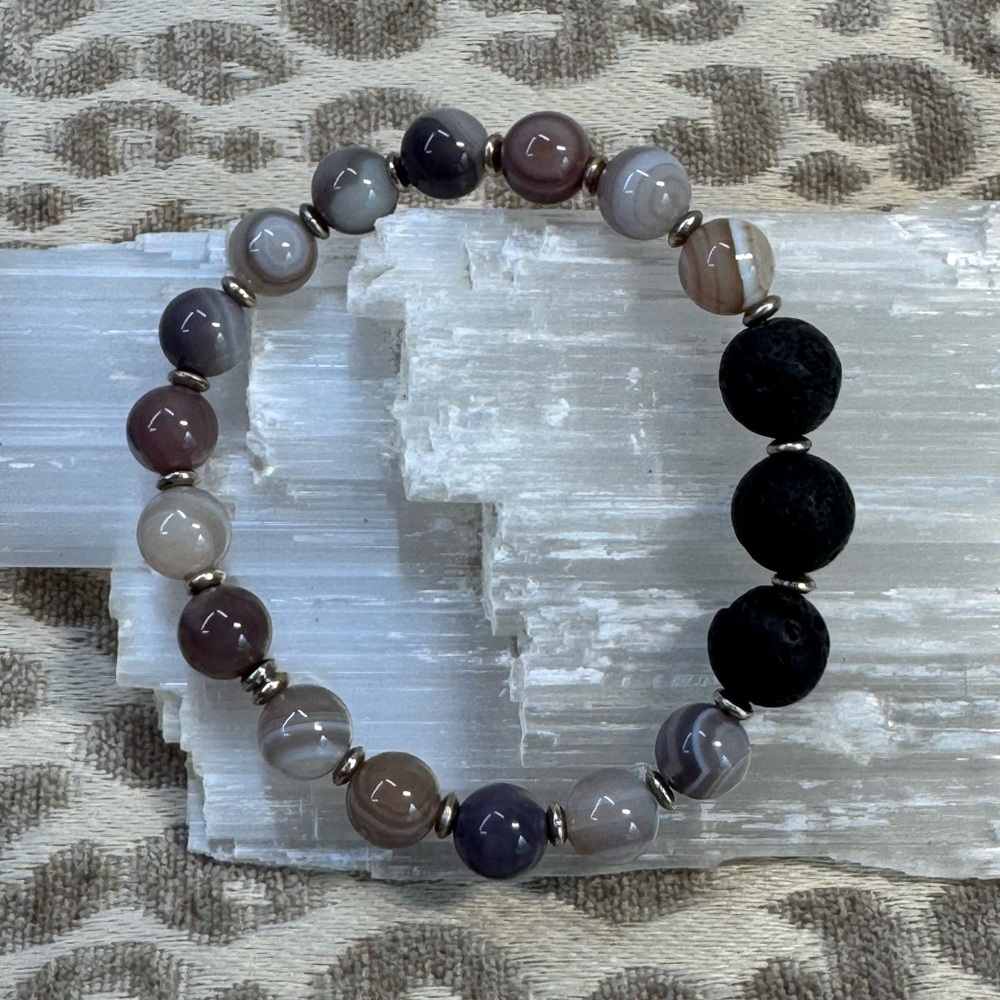 Botswana Agate Aromatherapy Lava Rock Crystal Gemstone Stretch Bracelet Energy